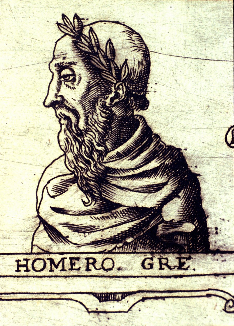 Retrato de Homero (siglo IX a.C.). Grabado de 1560 del Atlas de Urbano Monte de Unknown artist