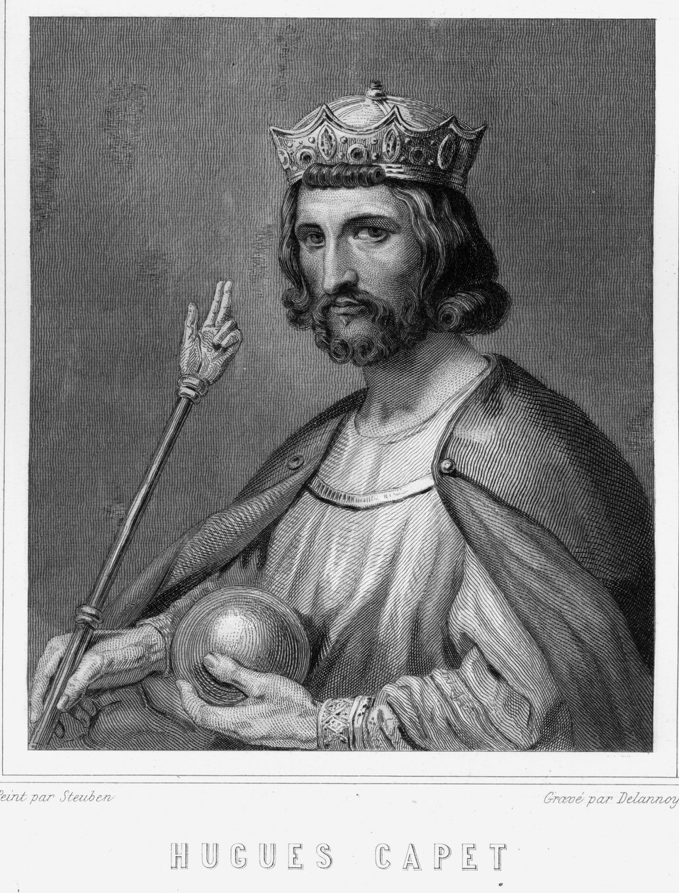 Retrato de Hugo I Capeto (v. 941 - 996), Duque de Francia y luego Rey de Francia - en "Histoire des Français" por Lavallée, grabado, s.d. de Unknown artist