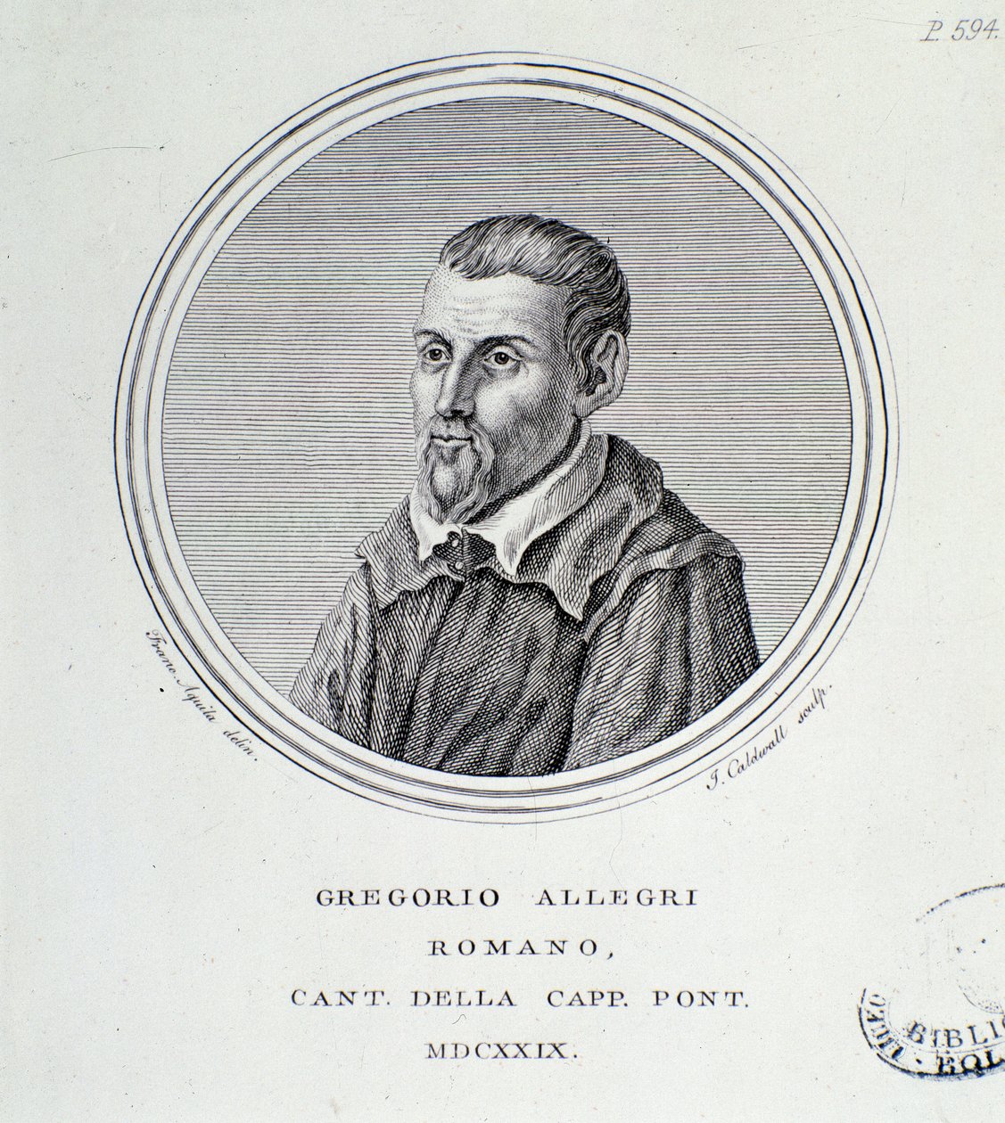 Retrato del compositor italiano Gregorio Allegri (1582-1652) Grabado de Unknown artist