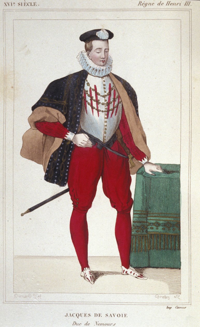 Retrato de Jacques de Savoie Nemours (1531-1585), Conde de Ginebra y Duque de Nemours de 1533 a 1585. Grabado de 1830 de Unknown artist
