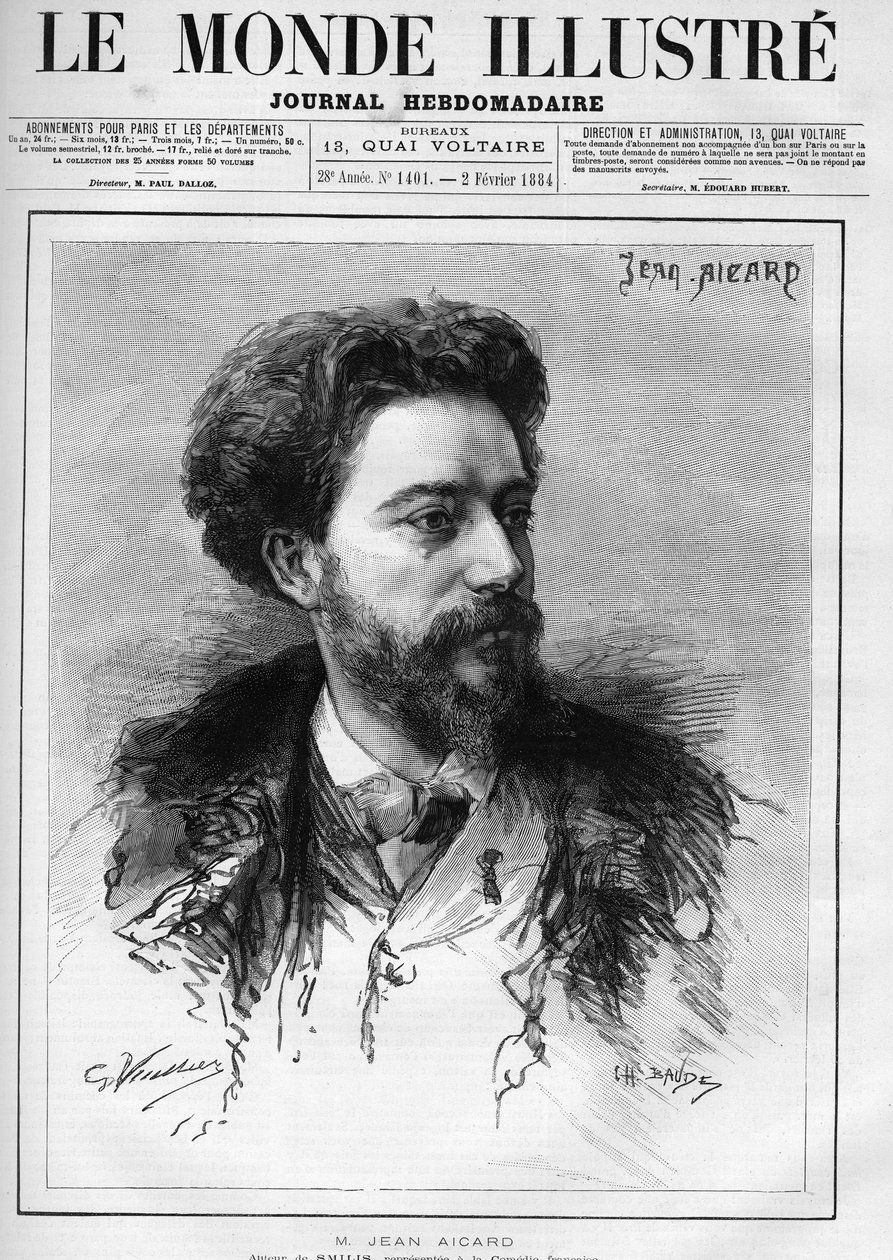 Retrato de Jean Aicard (1848-1921) escritor francés. Grabado en “Le Monde Illustré”. de Unknown artist