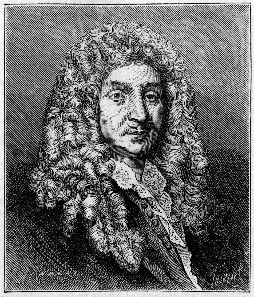 Retrato de Jean Baptiste Lully (Giovanni Battista Lulli) (1632-1687), compositor francés de origen italiano. De un grabado de época. de Unknown artist