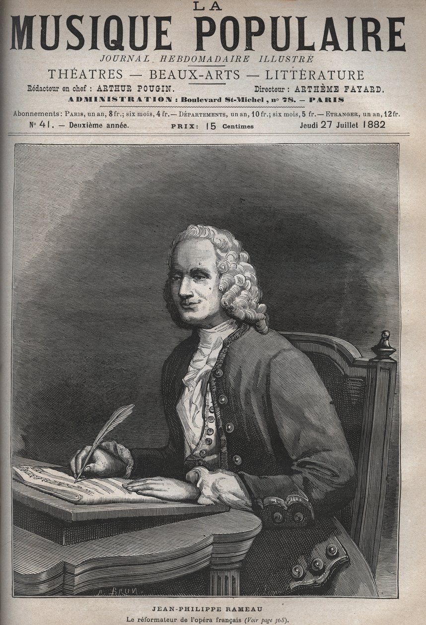 Retrato de Jean Philippe Rameau (1683-1764), compositor francés - grabado en “La música popular” periódico semanal ilustrado - 1882 de Unknown artist