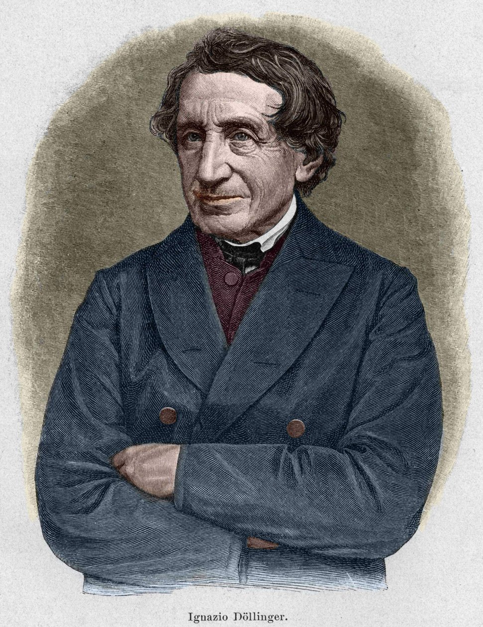 Retrato de Johann Joseph Ignaz von Dollinger (1799 - 1890), sacerdote alemán y profesor de historia eclesiástica. Grabado del siglo XIX de Unknown artist