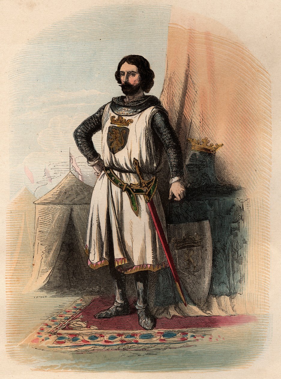 Retrato de Juan I de Brabante, conocido como el Victorioso (1253-1294), fue duque de Brabante de 1267 a 1294 y duque de Limburgo de 1288 a 1294. Grabado de 1868 en "Historia de Bélgica desde los tiempos primitivos hasta el final del reinado de Leopoldo I"  de Unknown artist