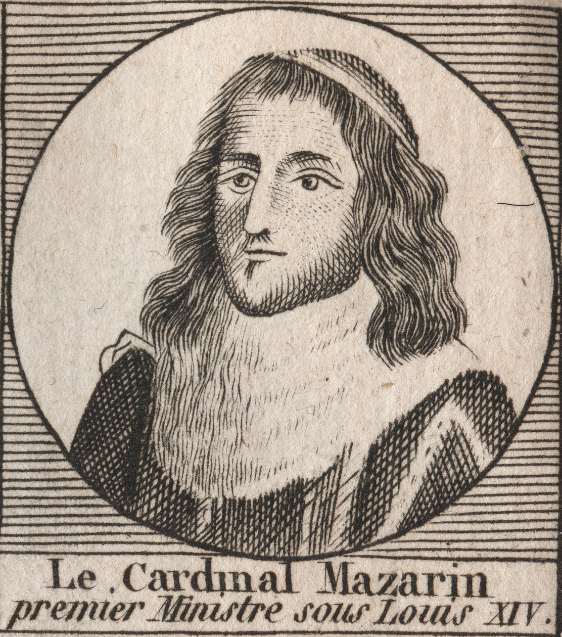 Retrato de Julio Mazarino (1602-1661), conocido como cardenal Mazarino, primer ministro bajo Luis XIV - grabado de “Instruction sur l