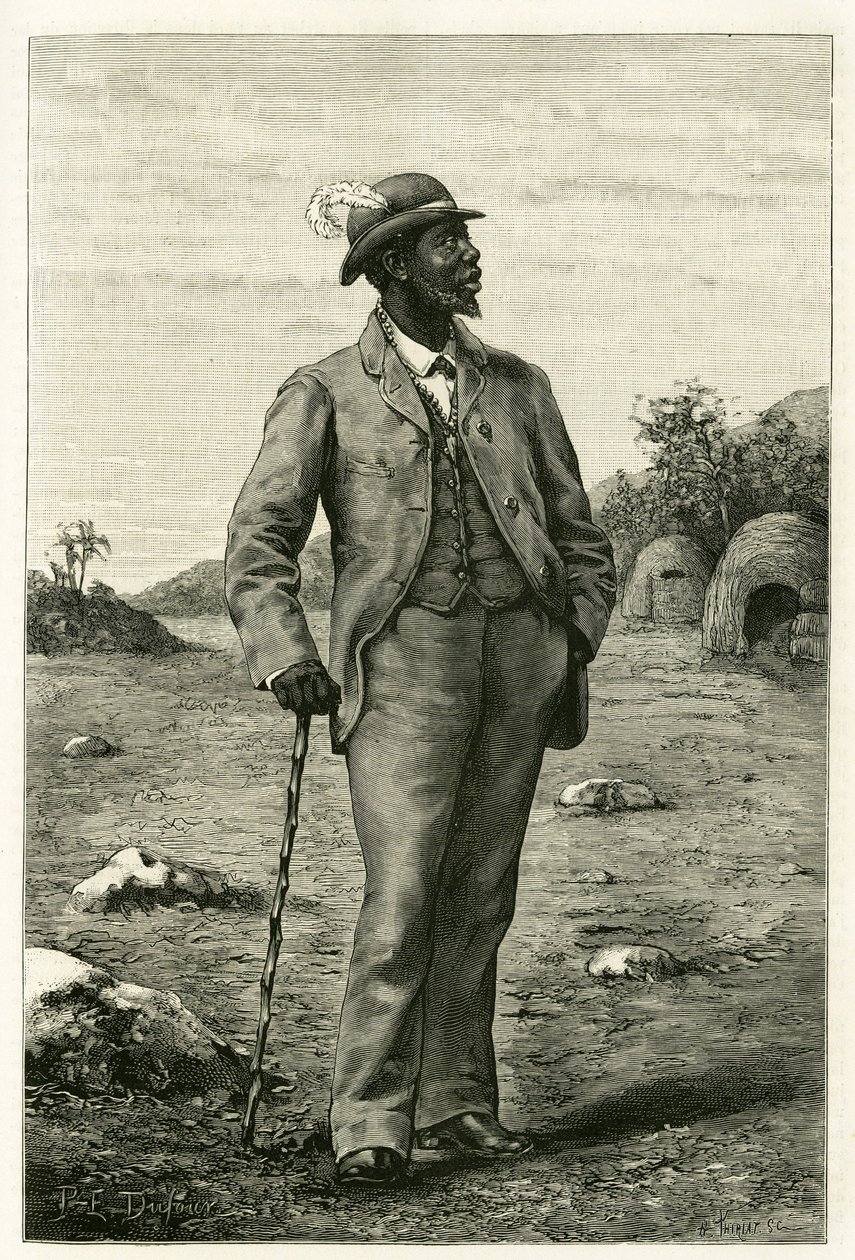 Retrato del Rey Sepopo de Zambeze (actual Sudáfrica), vestido al estilo europeo, grabado por P. Dufour, ilustración de la historia “En el país de los Marutses”, en 1875-1879, por el Dr. Emile Holub (1847-1902). Publicado en el Tour du monde, 2º semestre 1 de Unknown artist