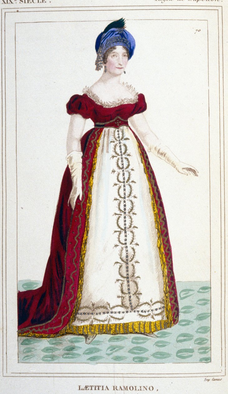 Retrato de Laetitia Bonaparte (Letizia Maria Ramolino) (1750-1836), madre de Napoleón I. Grabado del siglo XIX. de Unknown artist