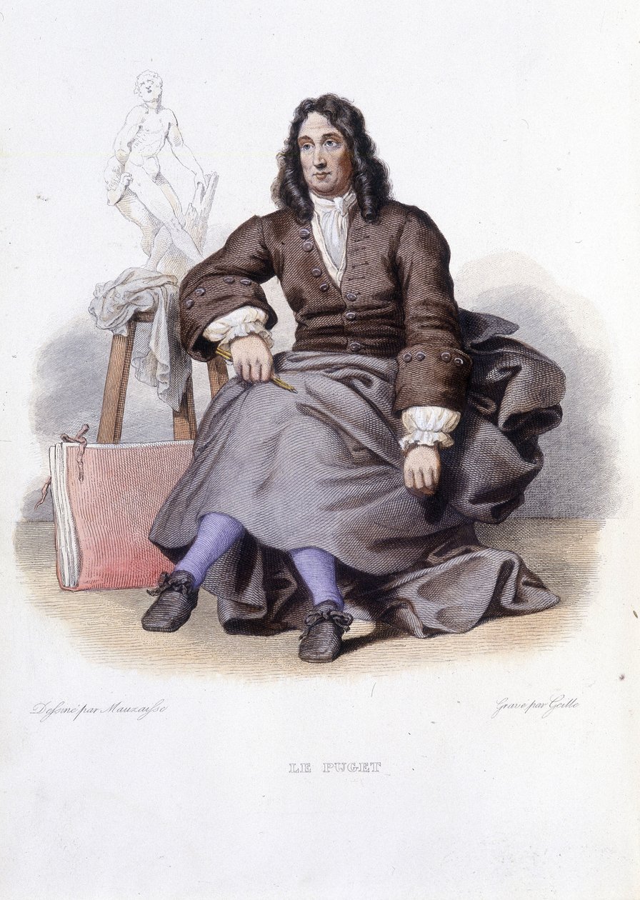 Retrato de Le Puget (Pierre Puget) escultor, pintor y arquitecto francés (1620-1694) - en Ed. Mennechet, "Le Plutarque français" de Unknown artist
