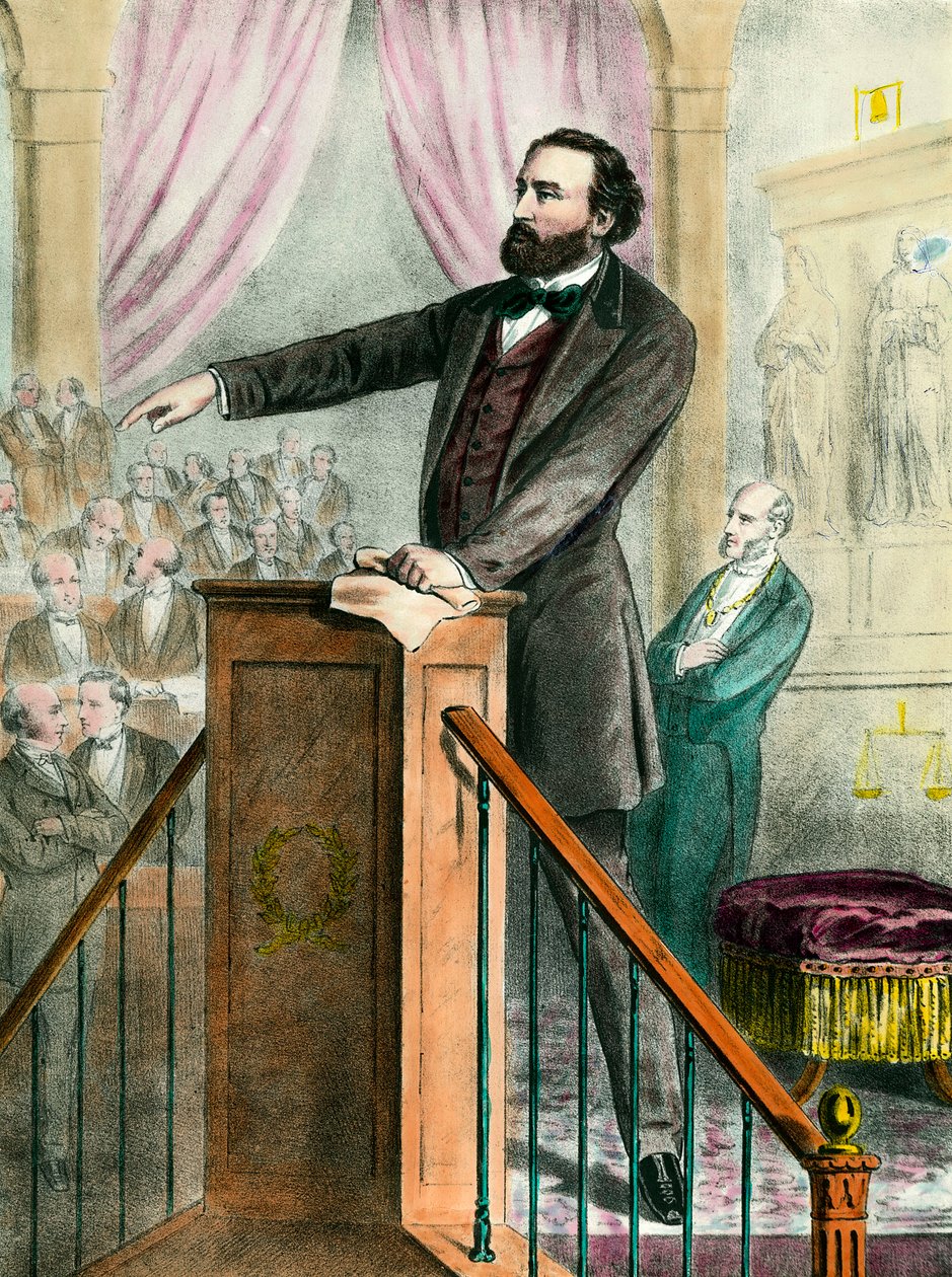 Retrato de Leon Gambetta (1838 - 1882) en la galería. Grabado del siglo XIX. Coll. Go. de Unknown artist