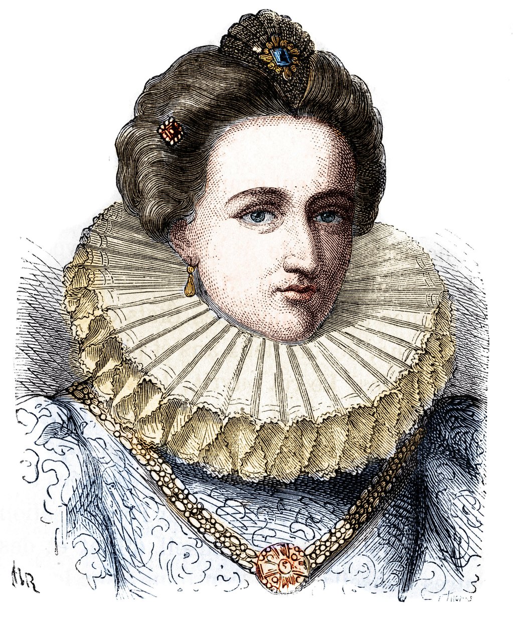 Retrato de Leonora Dori (o Dosi) llamada Galigai, mariscala de Ancre (1568-1617). Lleva un collar de fresa - en 