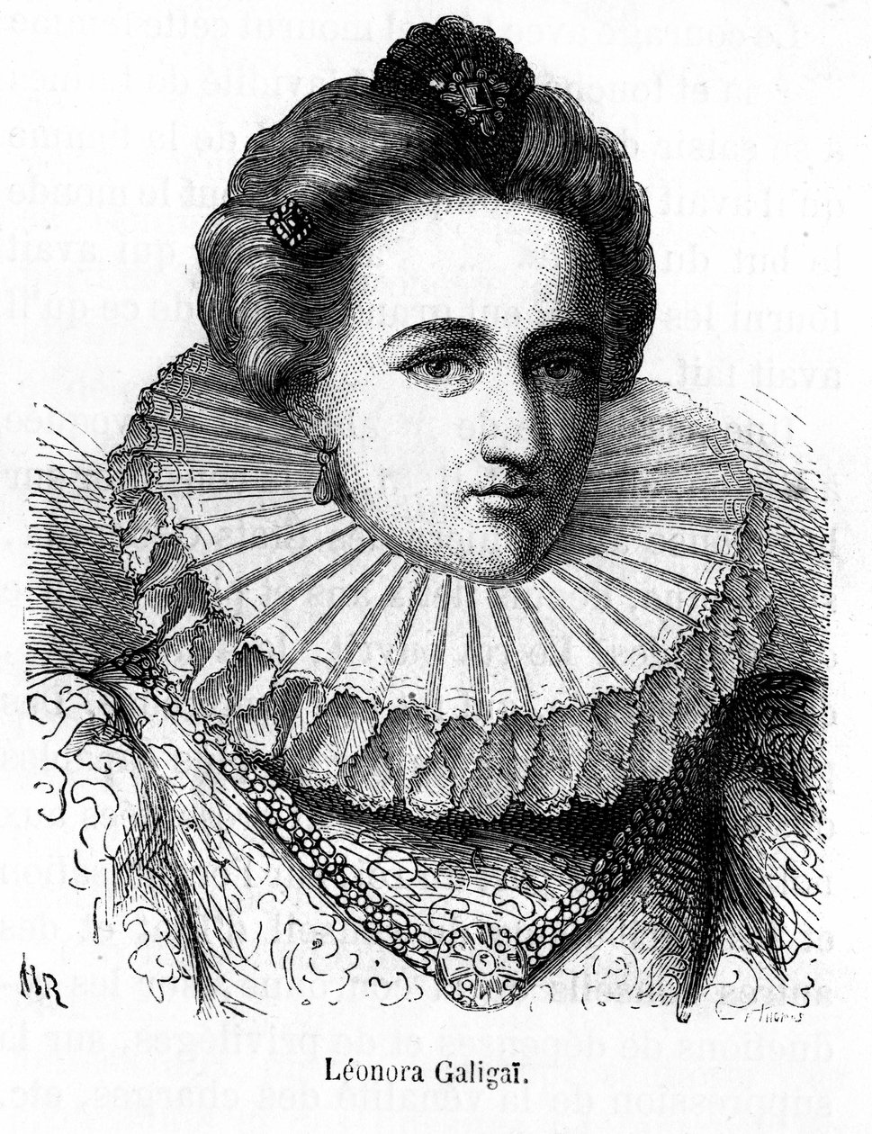 Retrato de Leonora Dori (o Dosi) llamada Galigai, mariscala de Anchre (1568-1617), confidente de María de Médicis - en “Historia de Francia popular” de Henri Martin, s.d. siglo XIX de Unknown artist