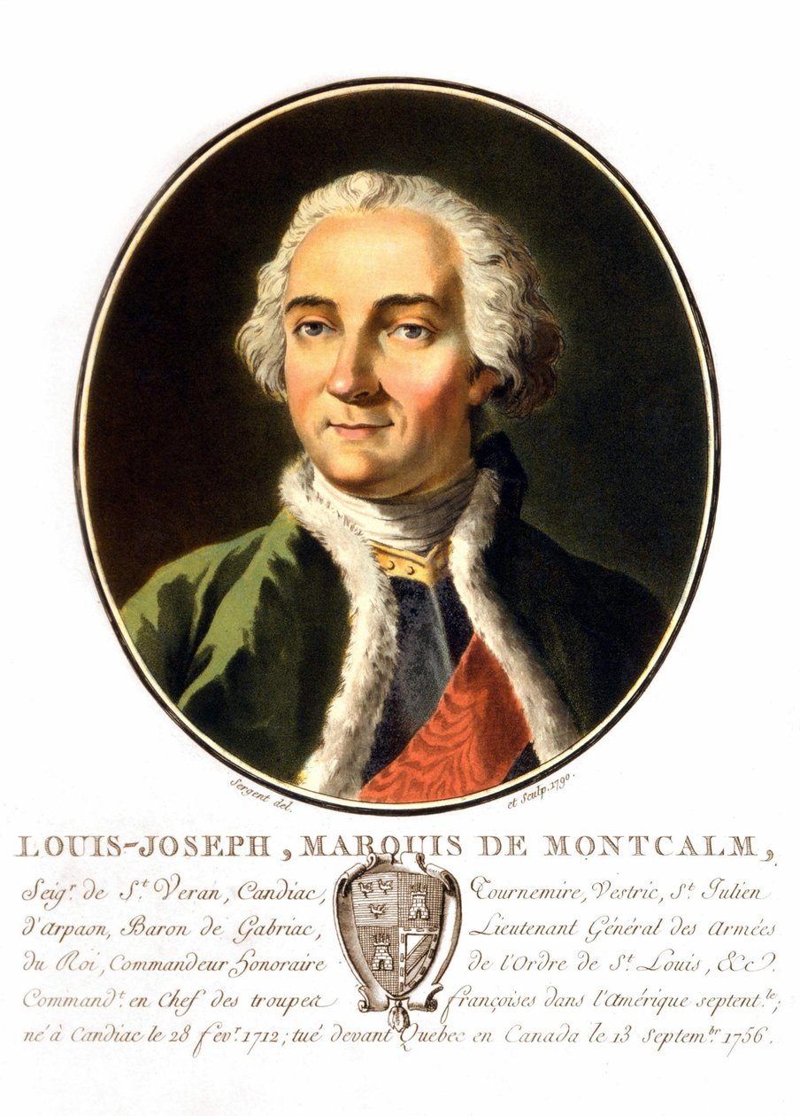 Retrato de Louis-Joseph, Marqués de Montcalm de Saint-Véran (1712-1759). Un general francés, murió tratando de defender Quebec contra los ingleses. Grabado del siglo XIX de Unknown artist
