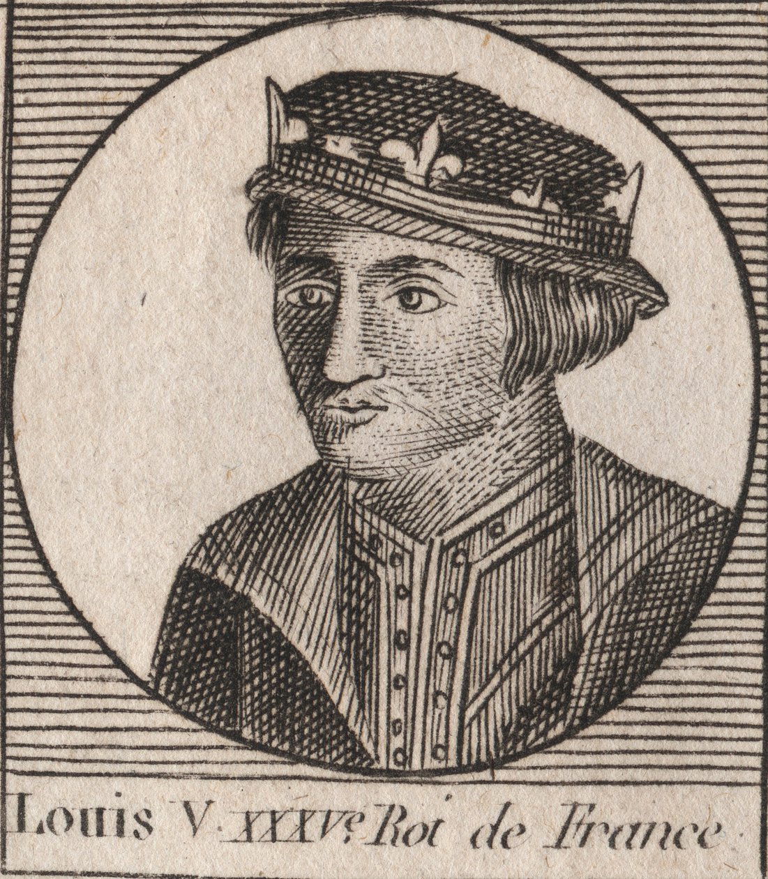 Retrato de Luis V el Holgazán (967-987), Rey de Francia - Luis V el Indolente (967-987) - grabado de Instruction sur l