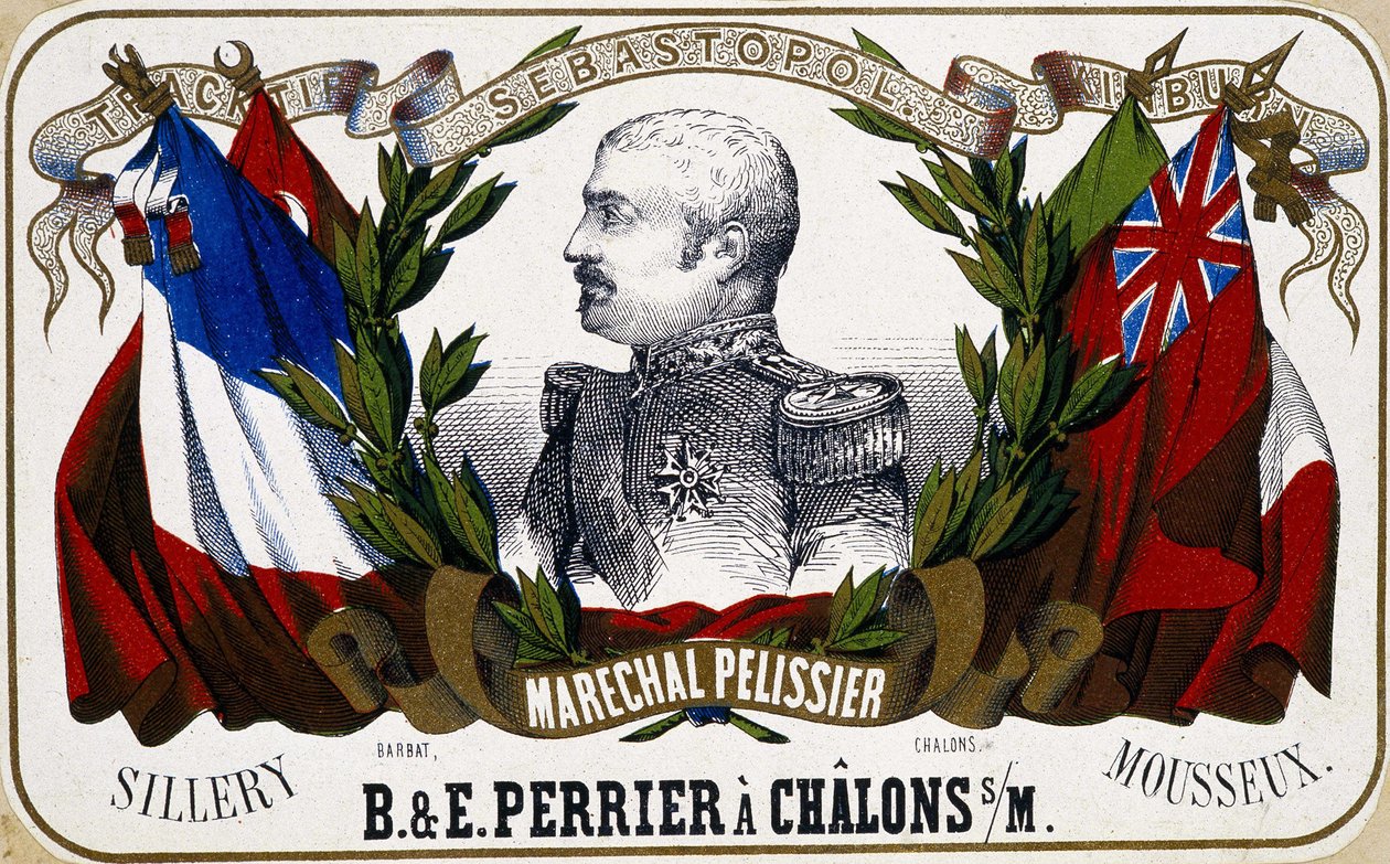 Retrato de Mariscal Pelissier en una etiqueta de champán “B. & E. Perrier à Châlons sur Marne”, siglo XIX de Unknown artist