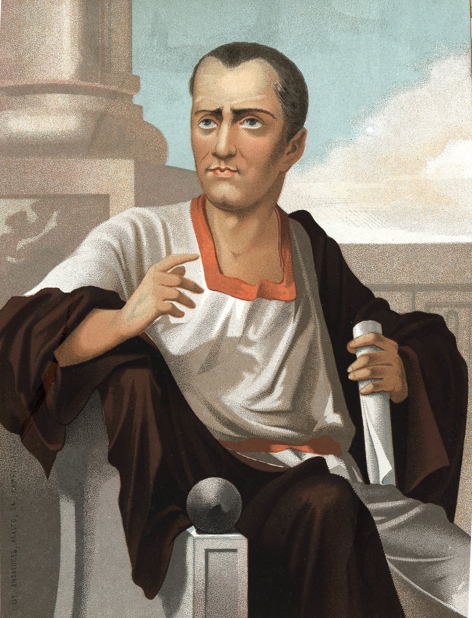 Retrato de Marco Junio Bruto. Político romano (v. 85-42 a.C.) después de Hombres y Mujeres célebres. Barcelona 1877. de Unknown artist