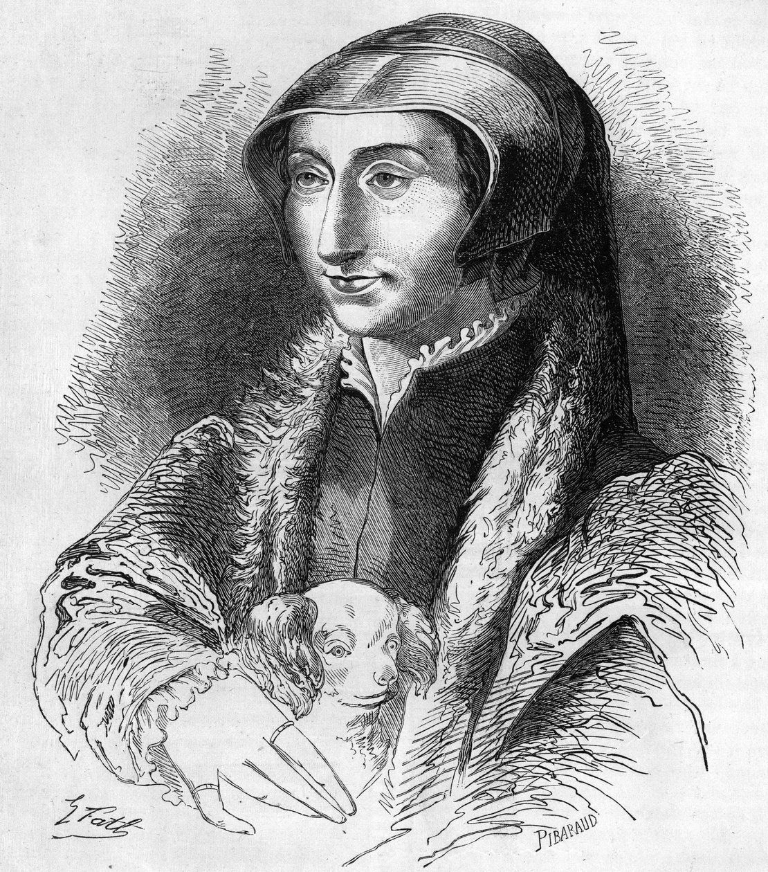 Retrato de Margarita de Navarra (Margarita de Valois, Margarita de Angulema o Margarita de Francia (1492-1549) Reina de Navarra y poetisa, hermana de Francisco I (1553-1615). Grabado del siglo XIX. de Unknown artist