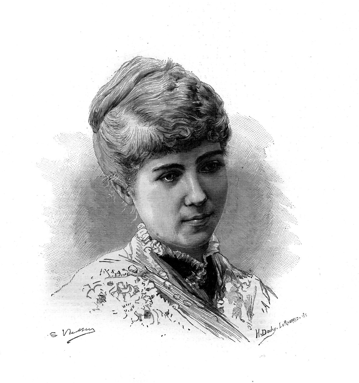 Retrato de Marie Van Zandt (1858-1919) cantante francesa de origen holandés. Grabado en 