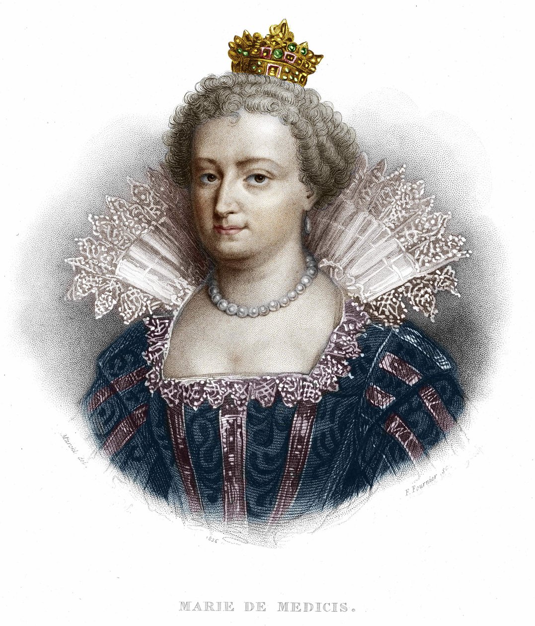 Retrato de María de Médici (1573 - 1642), esposa de Enrique IV y madre de Luis XIII. Grabado de 1836 de Unknown artist