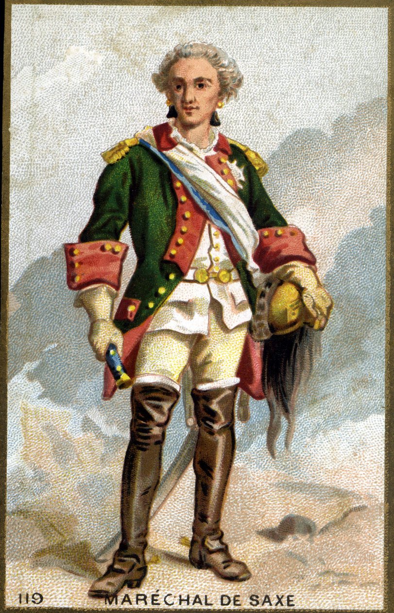Retrato de Mauricio, Conde de Sajonia conocido como el Mariscal de Sajonia (1696-1750), Mariscal de Francia. Cromolitografía del siglo XIX. de Unknown artist
