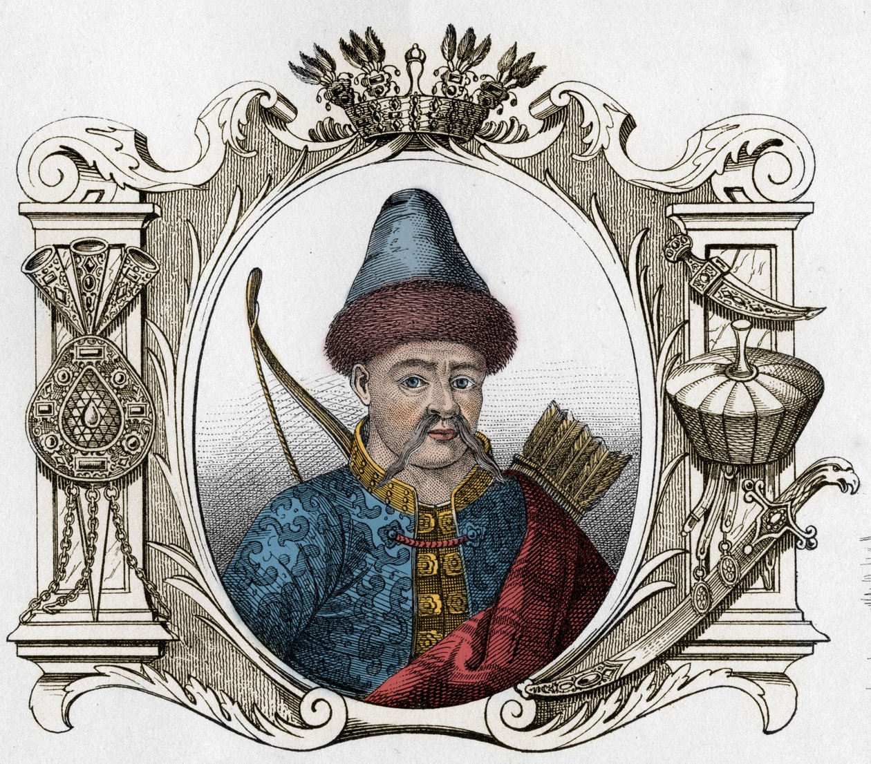 Retrato del monarca mongol Timur (Tamerlán) (1336-1405) - Tamerlán (1336-1405) (o Timur Lang, "Timur el cojo") Grabado de 1861 de Unknown artist