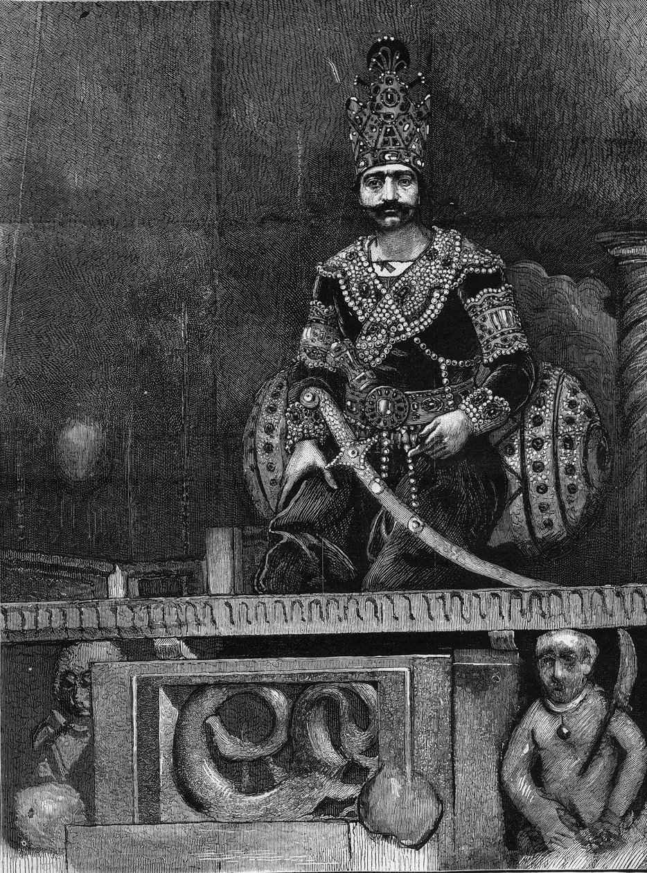 Retrato de Nasir Al-Din (Nasser al Din) (1831-1896), Shah de Persia en su trono. de Unknown artist