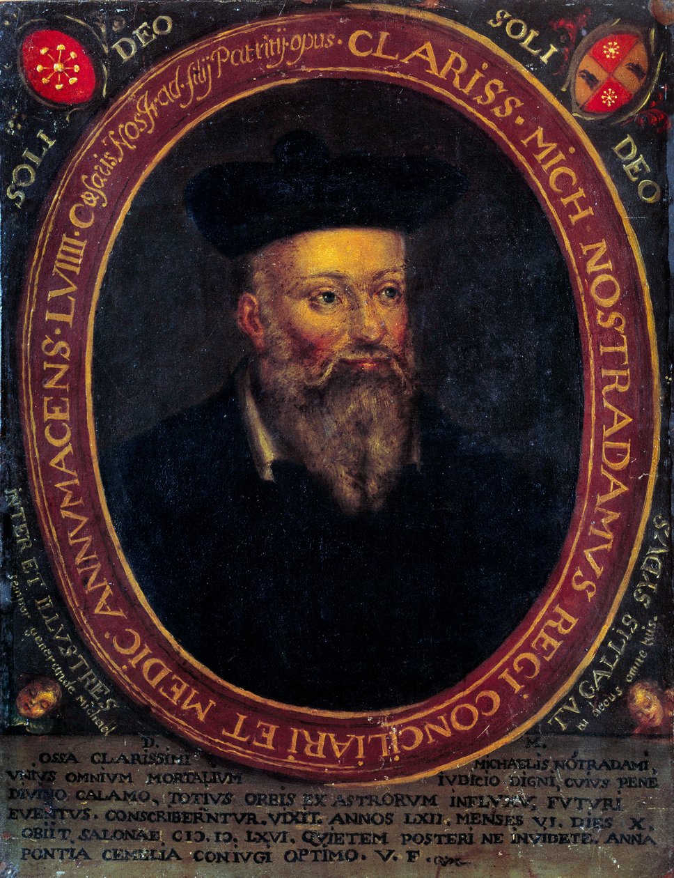 Retrato de Nostradamus, Michel de Notre Dame (1503 - 1566) astrólogo y médico francés. Grabado en cobre de Unknown artist