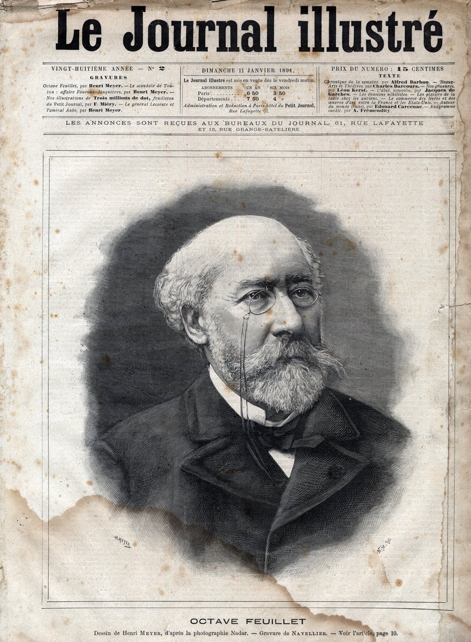 Retrato de Octave Feuillet (1821-1890), novelista, dramaturgo y académico francés - Grabado en 