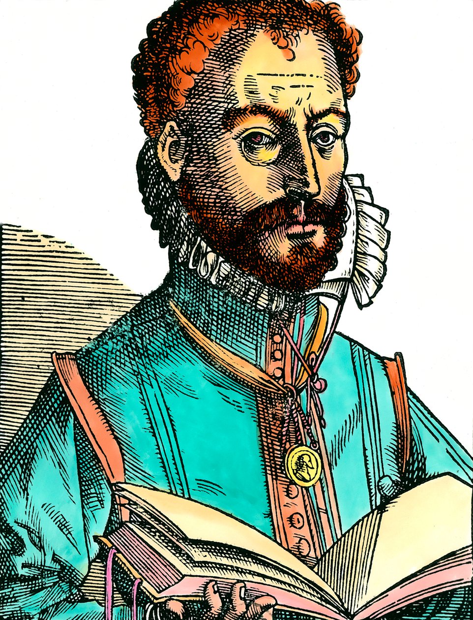 Retrato de Orlandus Lassus sosteniendo un libro abierto de Unknown artist