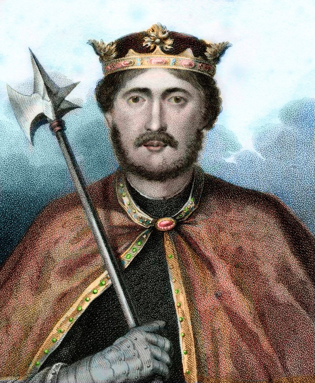 Retrato de Ricardo I (1157-1199), Rey de Inglaterra, también llamado Ricardo Corazón de León - Grabado del siglo XIX de Unknown artist