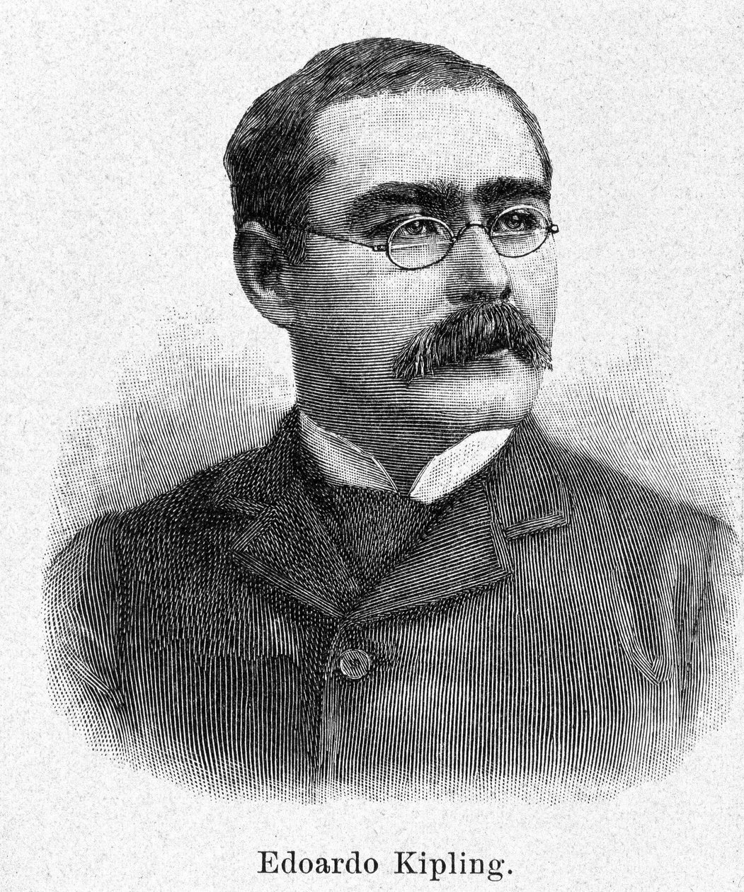 Retrato de Rudyard Kipling (1865-1936), novelista y poeta británico, grabado siglo XIX. de Unknown artist
