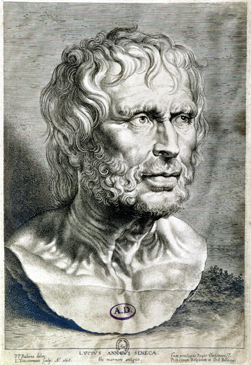 Retrato de Séneca (Lucio Anneo Séneca, 4 a.C.-65 d.C.), filósofo de la escuela estoica, dramaturgo y estadista romano - Grabado de 1638 - Coll Maciet, Biblioteca de Artes Decorativas, París de Unknown artist
