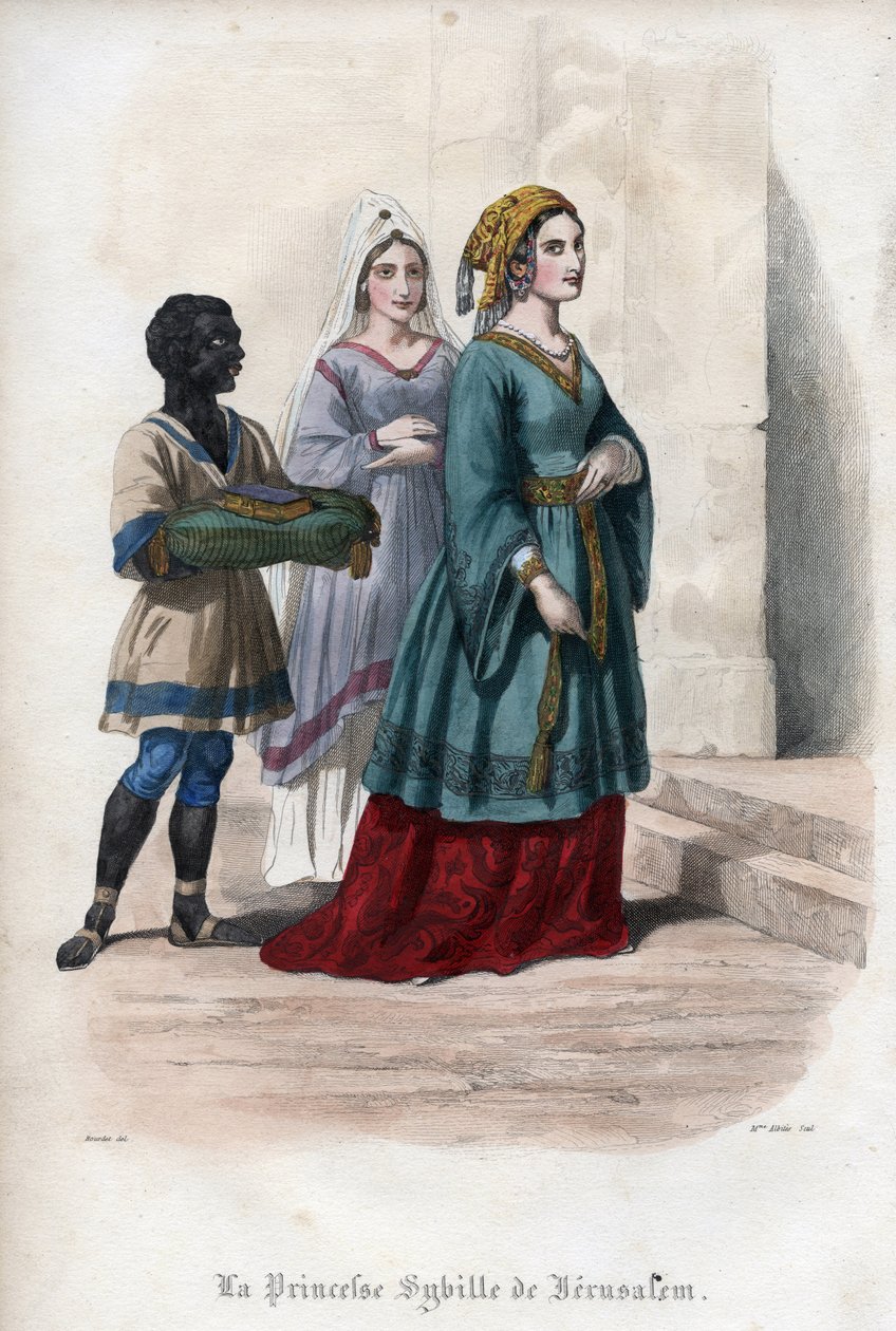 Retrato de Sibila de Jerusalén (Sibylla de Jerusalén) (c. 1160-1190), Princesa y luego Reina de Jerusalén. Grabado de 1842 en “Histoire des papes” de Maurice Lachatre. Colección privada. de Unknown artist