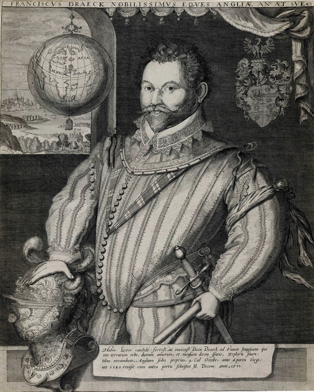 Retrato de Sir Francis Drake (circa 1540-1596), navegante inglés. de Unknown artist