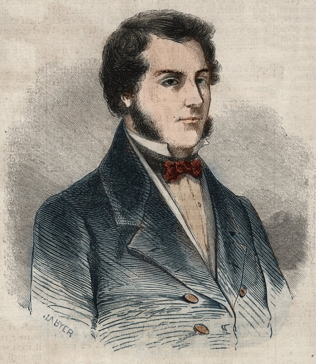 Retrato de Sir James Brooke, conocido como el Rajá de Sarawak (1803-1868) aventurero británico primer rajá blanco de Sarawak. Grabado en “Le Monde illustrious” de 1857. Colección privada. de Unknown artist