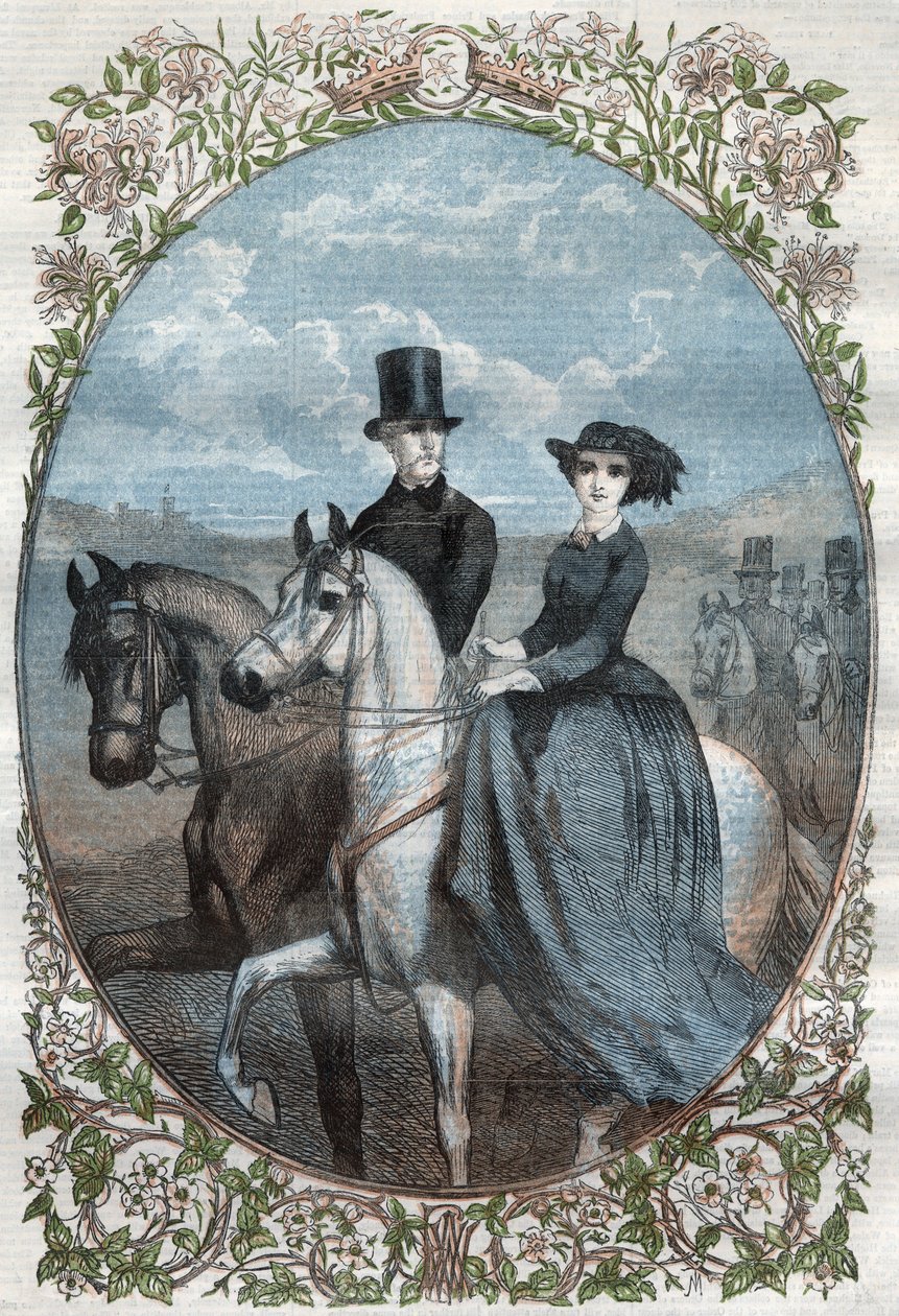 Retrato de Sus Altezas Reales la Princesa Victoria (1840-1901) (hija de la Reina Victoria) y el Príncipe Heredero Federico Guillermo de Prusia (1831-1888). Grabado de 1858 de Unknown artist