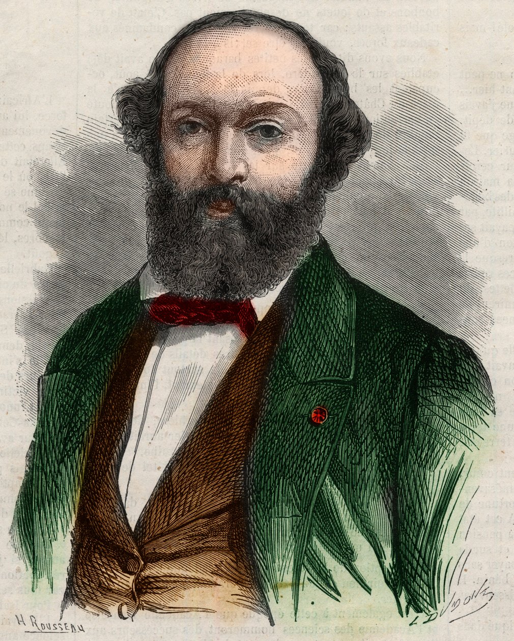 Retrato de Theodore Rousseau (1812-1867), pintor francés. Grabado en “The Illustrous Universe”. de Unknown artist