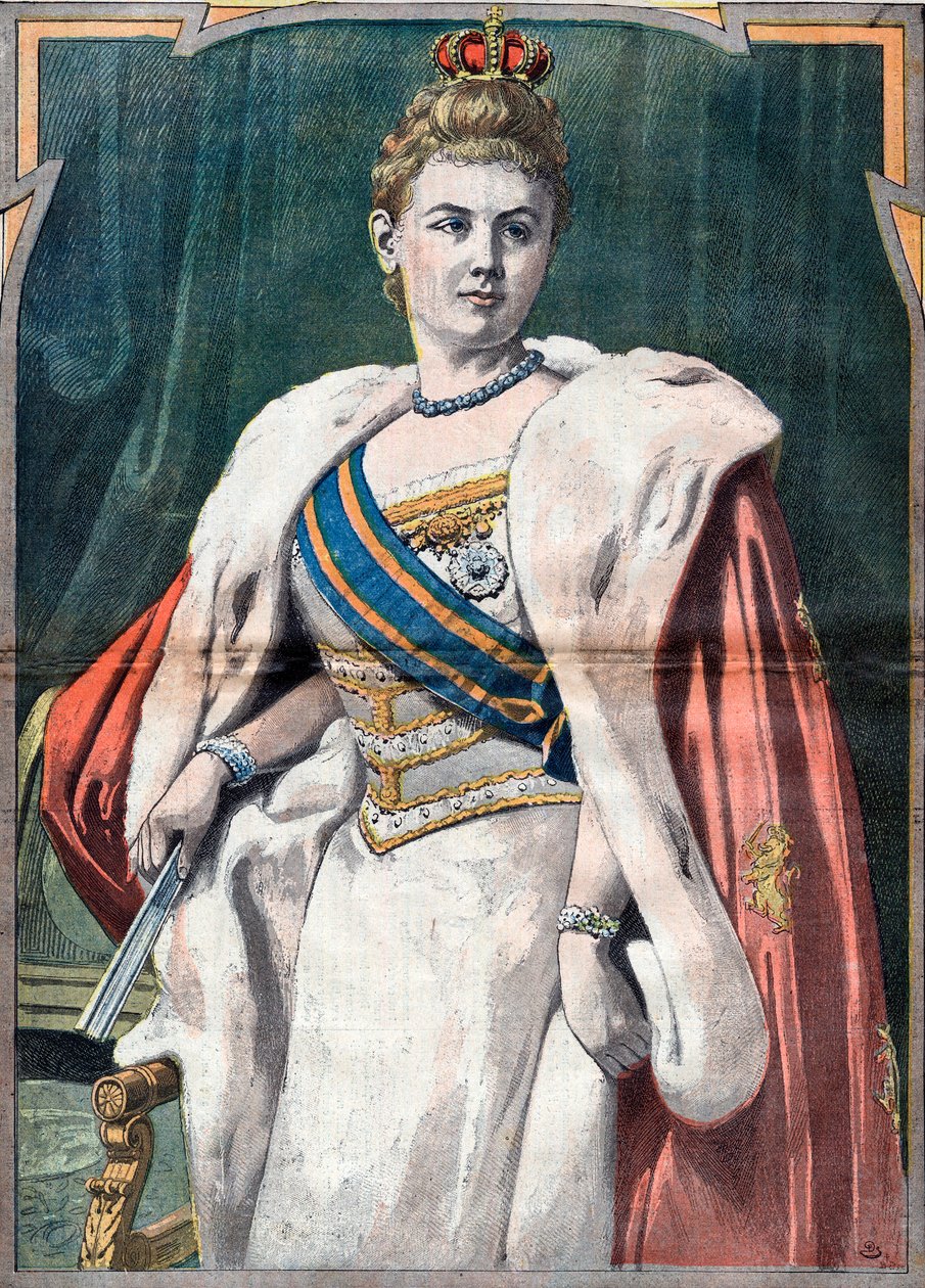 Retrato de Guillermina, Reina de los Países Bajos de 1890 a 1948 (grabado) de Unknown Artist