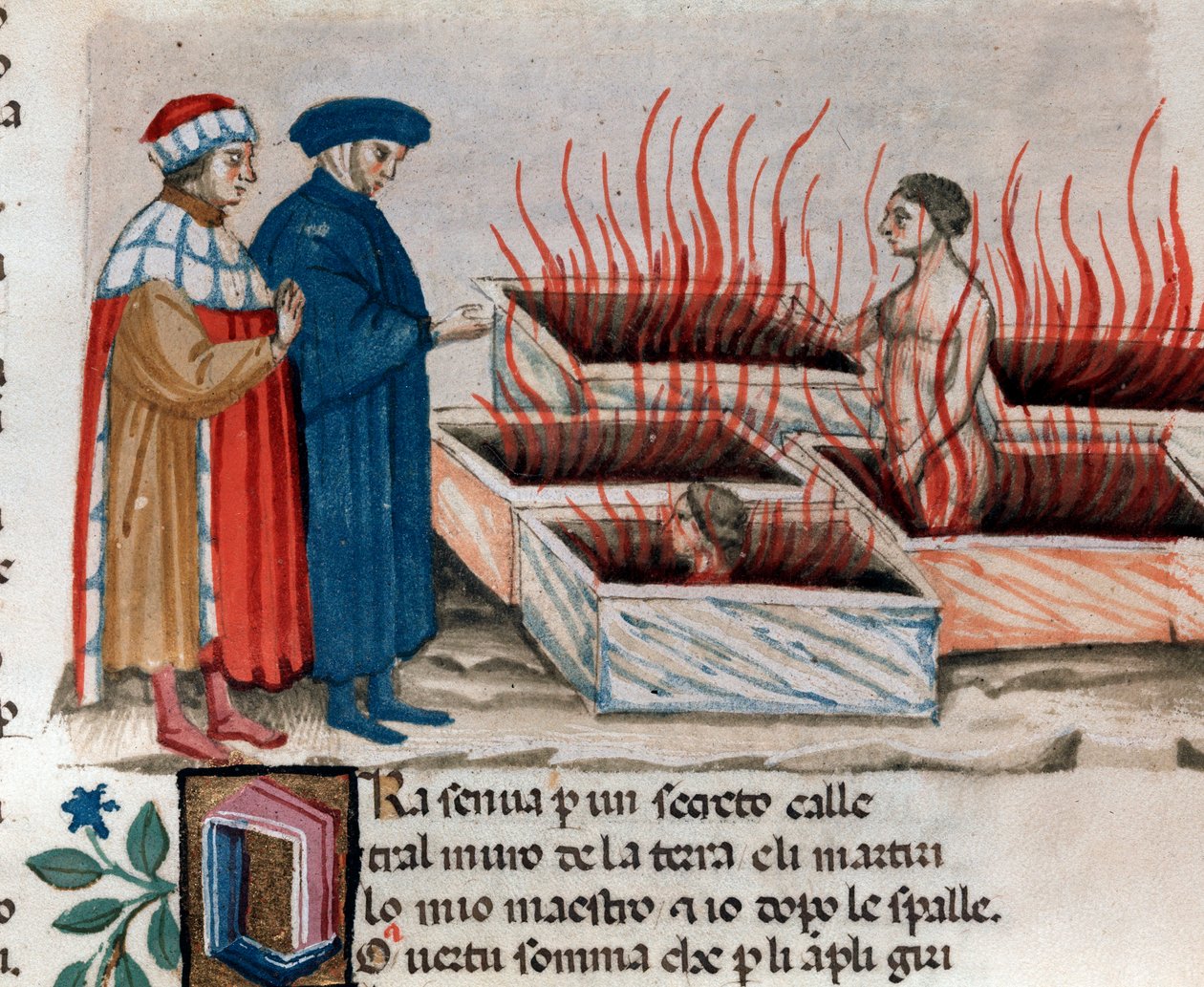 Retrato del poeta italiano Dante Alighieri con Virgilio entre herejes como Farinata degli Uberti (canto 10 del Infierno, en la Divina Comedia) de Unknown artist