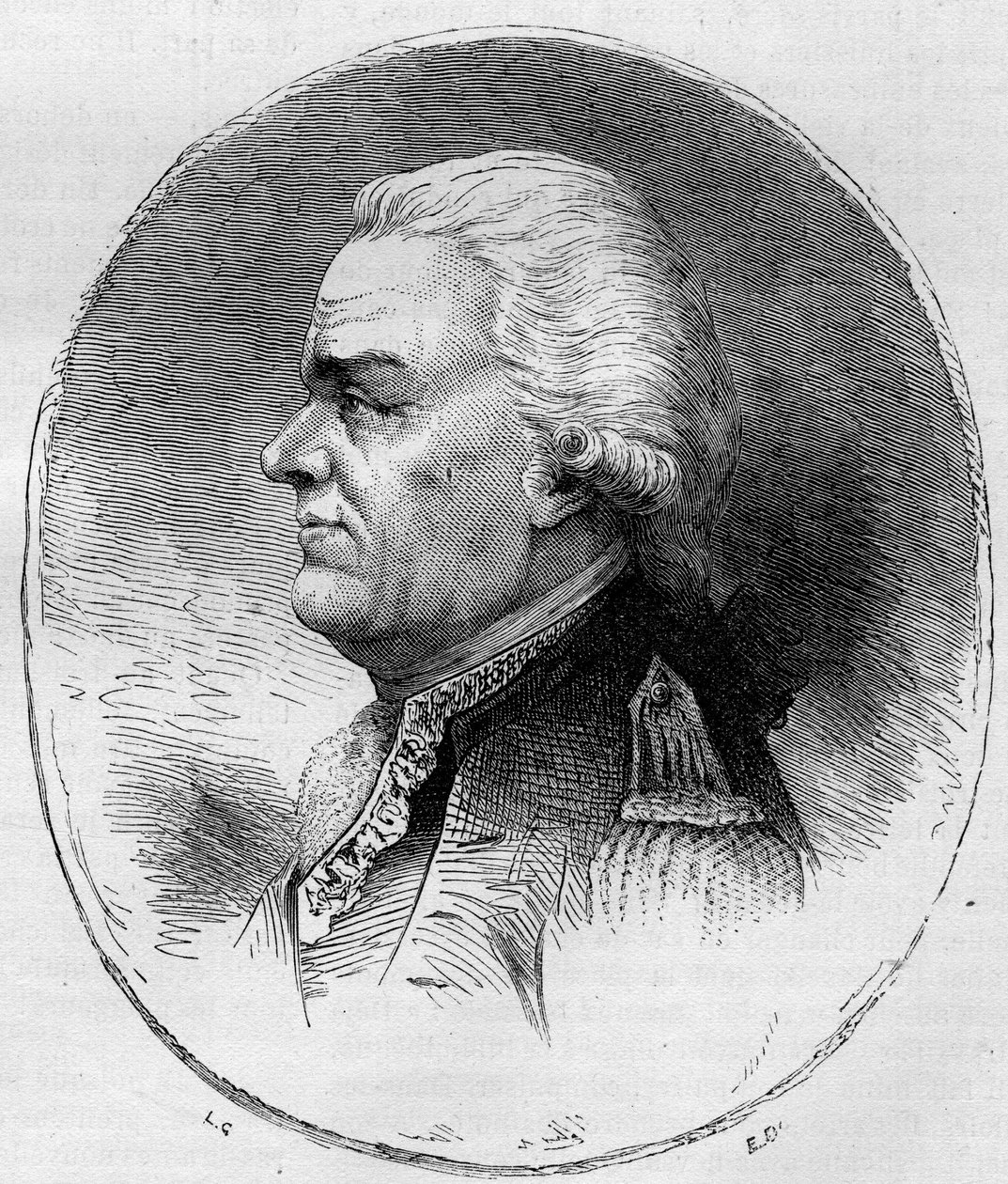 Retrato del Conde de Grasse (François Joseph Paul, Marqués de Grasse Tilly) (1722-1788), almirante francés que participó en la Guerra de Independencia de los Estados Unidos (1775-1783). Grabado de 1881 de Unknown artist