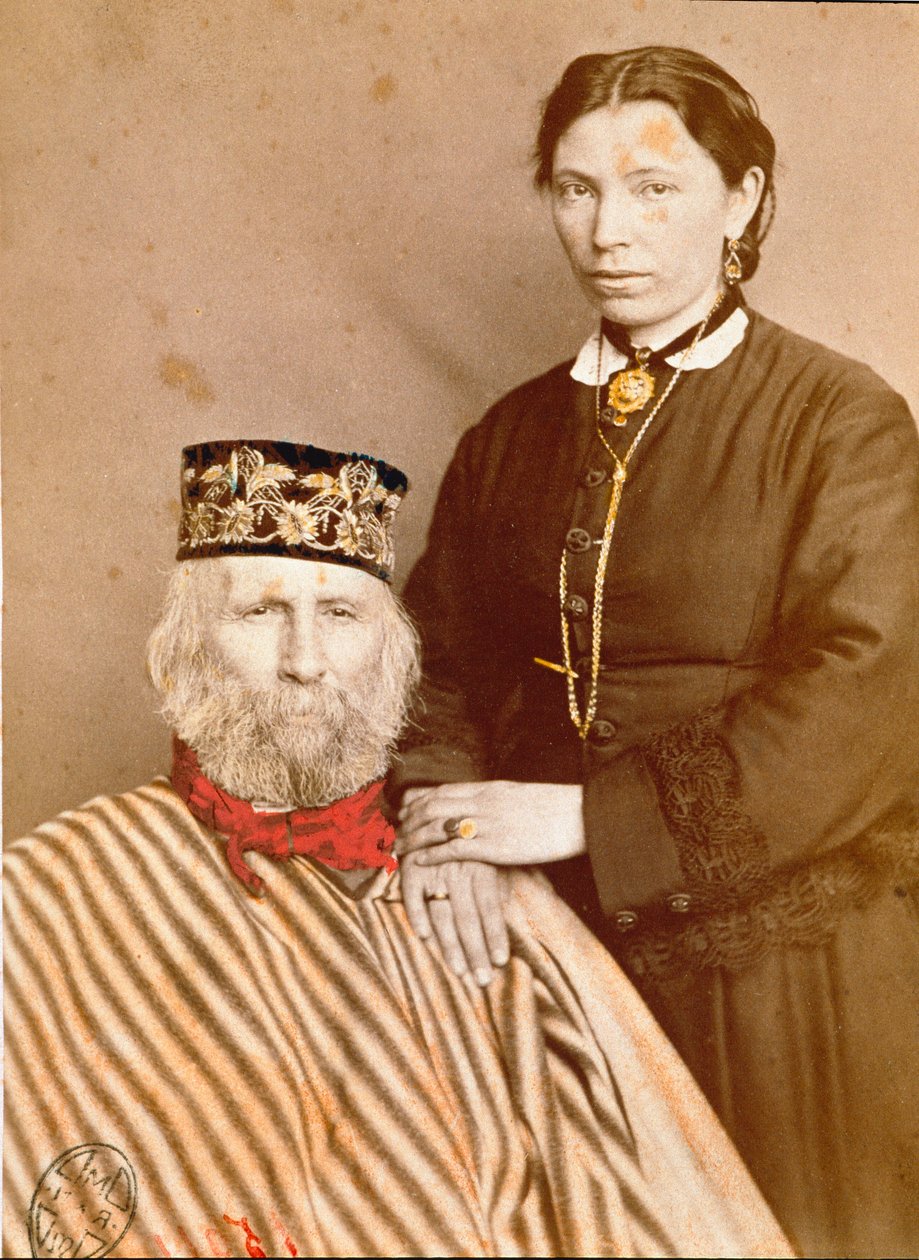 Retrato del patriota italiano y héroe del Risorgimento Giuseppe Garibaldi (1807-1882) con su tercera esposa Francesca Armosino de Unknown artist