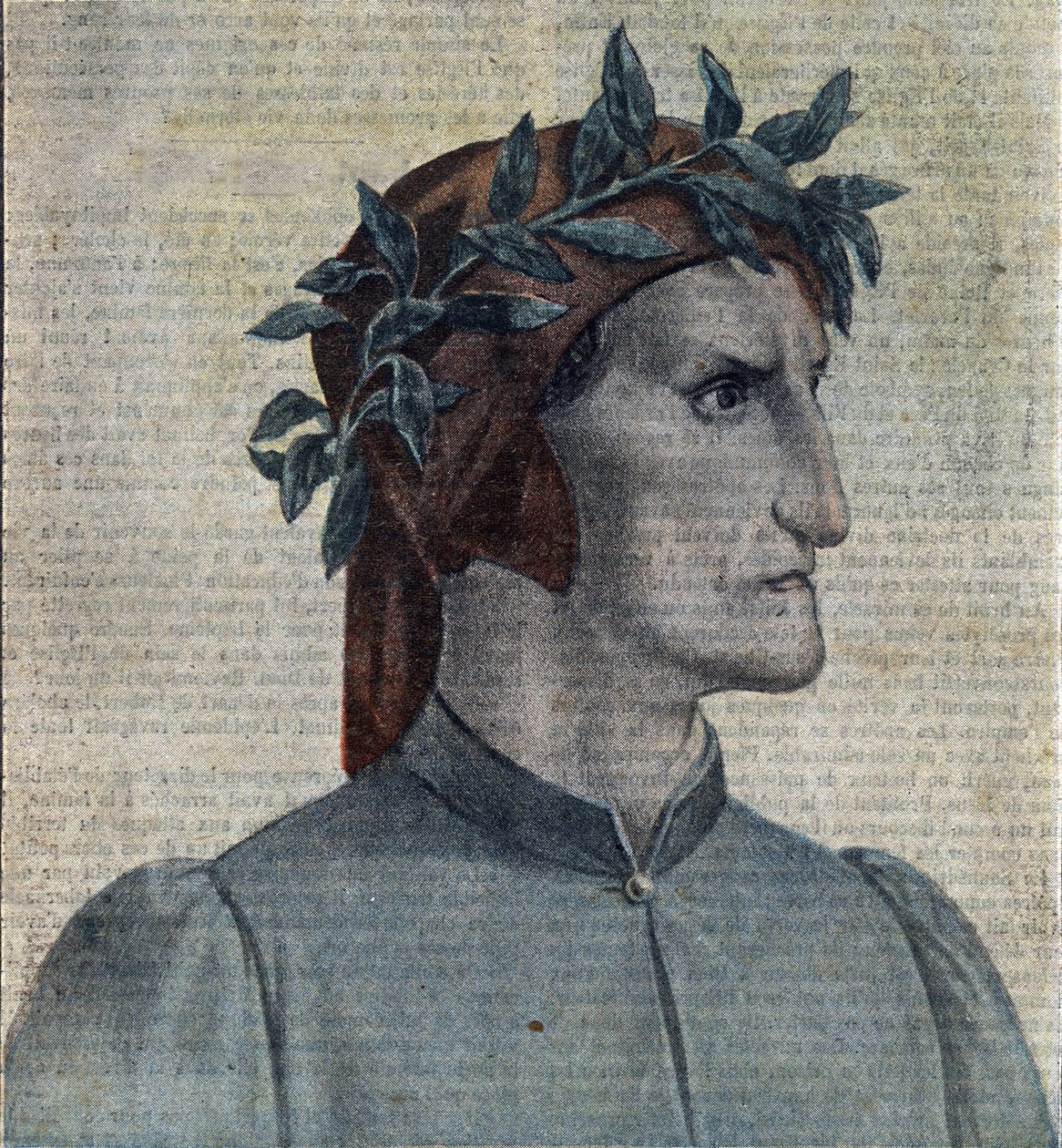 Retrato del poeta italiano Dante Alighieri (1265-1321) (Poeta italiano Dante Alighieri) Ilustración de "Le pelerin" mayo de 1921 Colección particular de Unknown Artist