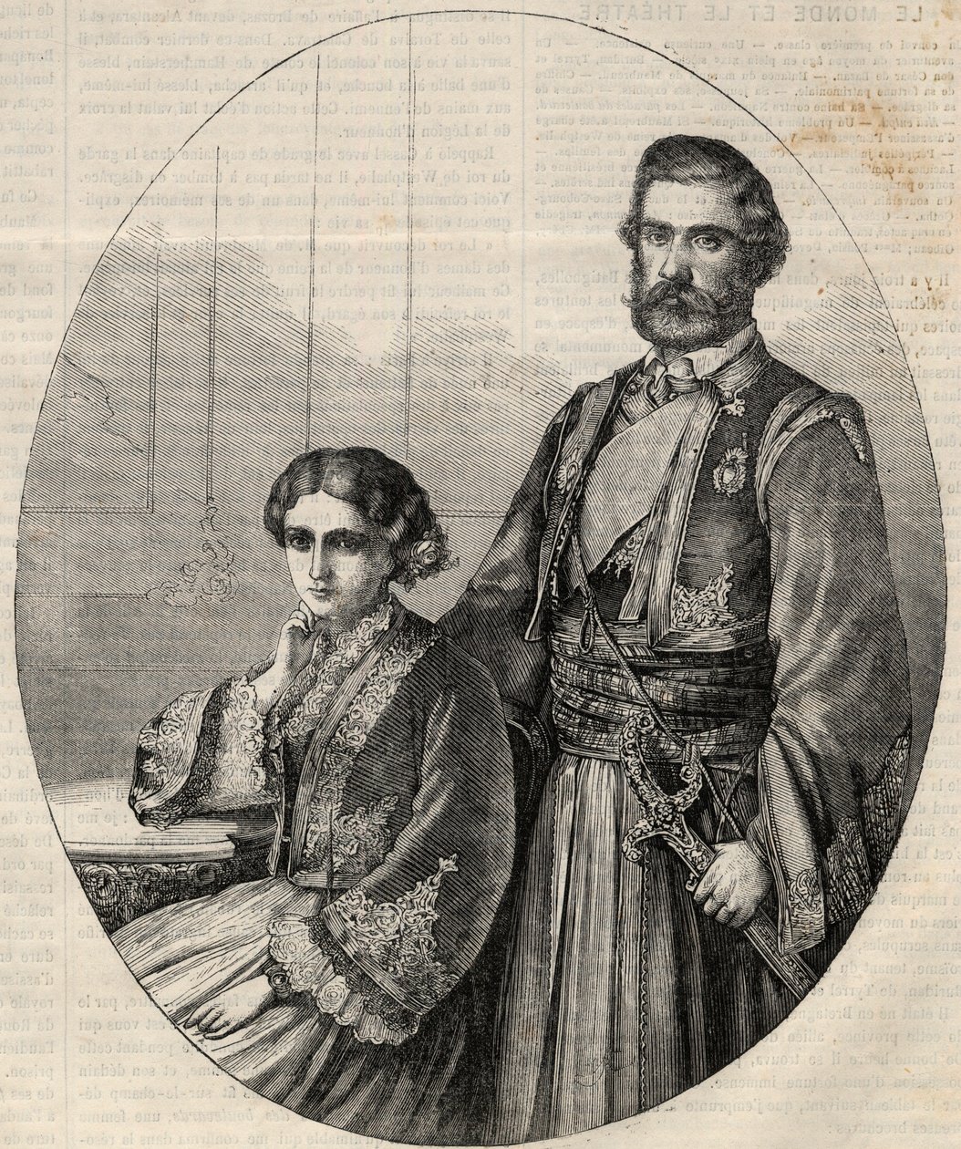 Retrato del Príncipe de Serbia Michael III (1823-1868) y la Princesa Julie (1831-1919). Grabado en “L