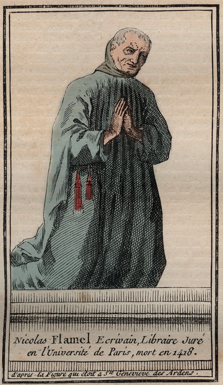 Retrato del alquimista francés Nicolas Flamel (1330-1418) - Grabado - Retrato del alquimista inglés Nicolas Flamel - Grabado Colección privada de Unknown artist