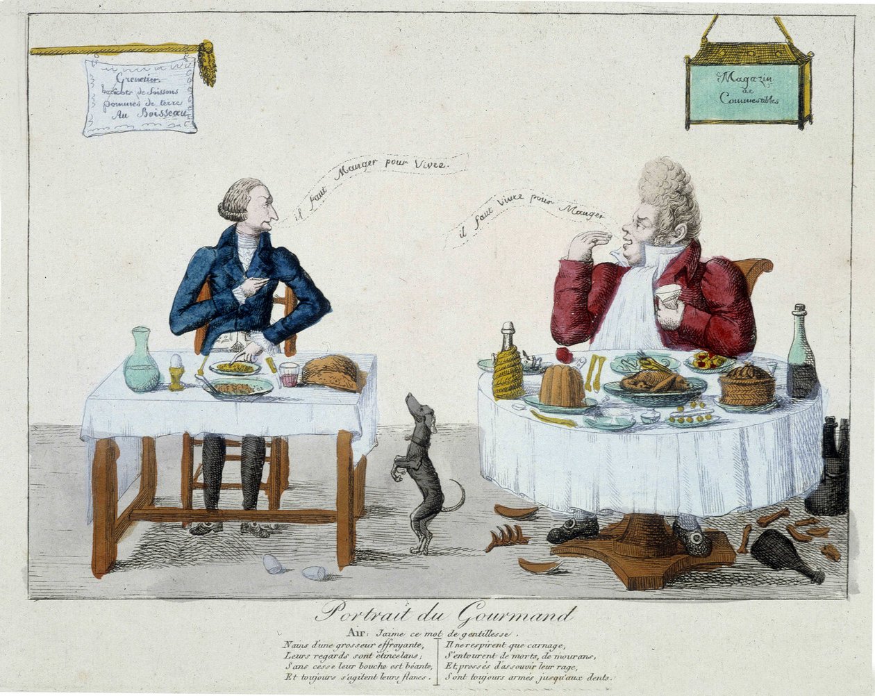 Retrato del goloso: debes comer para vivir, debes vivir para comer - grabado de Unknown artist