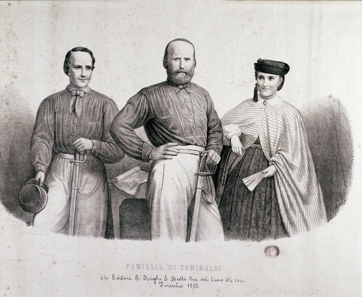 Retrato del patriota y héroe del Risorgimento Giuseppe Garibaldi (1807-1882) entre Teresita, su hija y su esposa Stefano Canzio de Unknown artist