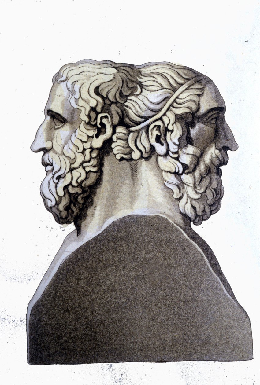 Retratos de Homero (siglo IX a.C.) y Arquíloco (712 a.C. - 648 a.C.), poetas griegos de Unknown artist