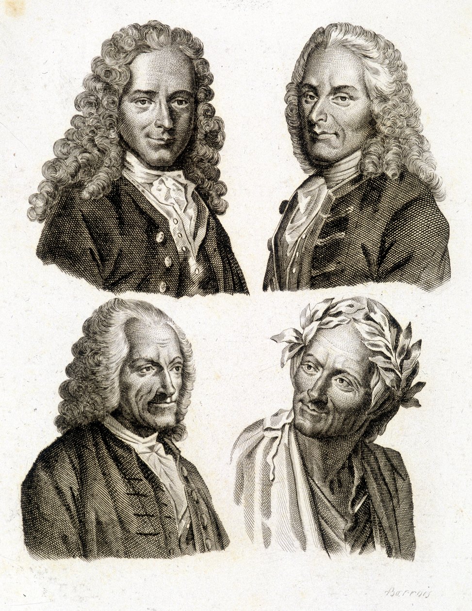 Retratos de Voltaire a diferentes edades - grabado de Unknown artist
