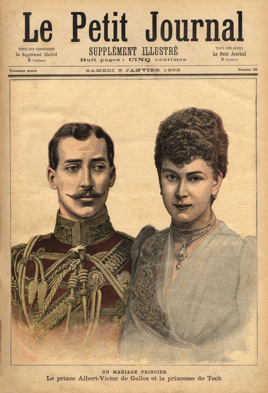 Retratos con motivo del anuncio de su matrimonio, del Príncipe Alberto Víctor, Duque de Clarence y Avondale con María de Teck, Le Petit Journal, 9/01/1892 de Unknown artist