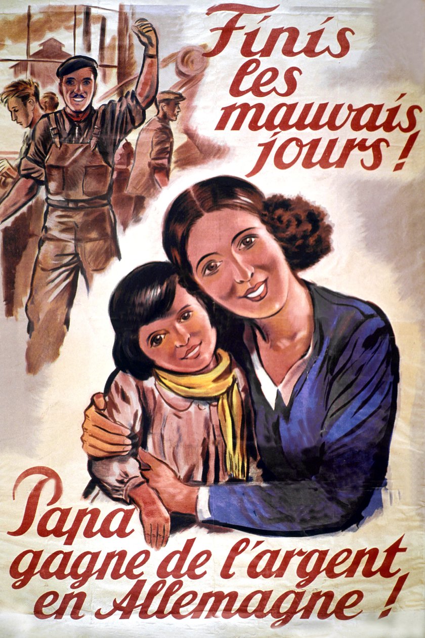 Cartel de STO (organización de trabajo obligatorio) durante la ocupación alemana de Francia, c. 1943 (impresión) de Unknown artist